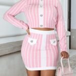 Plus Size Colorblock Button Front Crop Top & High Waist Skirt Set