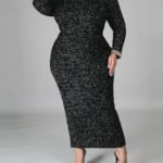 Solid Long Sleeve Knit Cahin Collar Dress