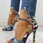 Peep Toe Colours Snakeskin Print Thin Heels