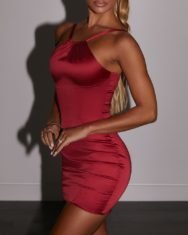 Halter Plain Satin Bodycon Dress - Image 4