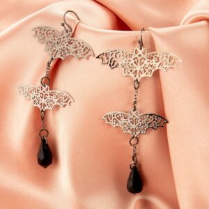 Halloween Gothic Bat Spider Pattern Rhinestone Drop Earring