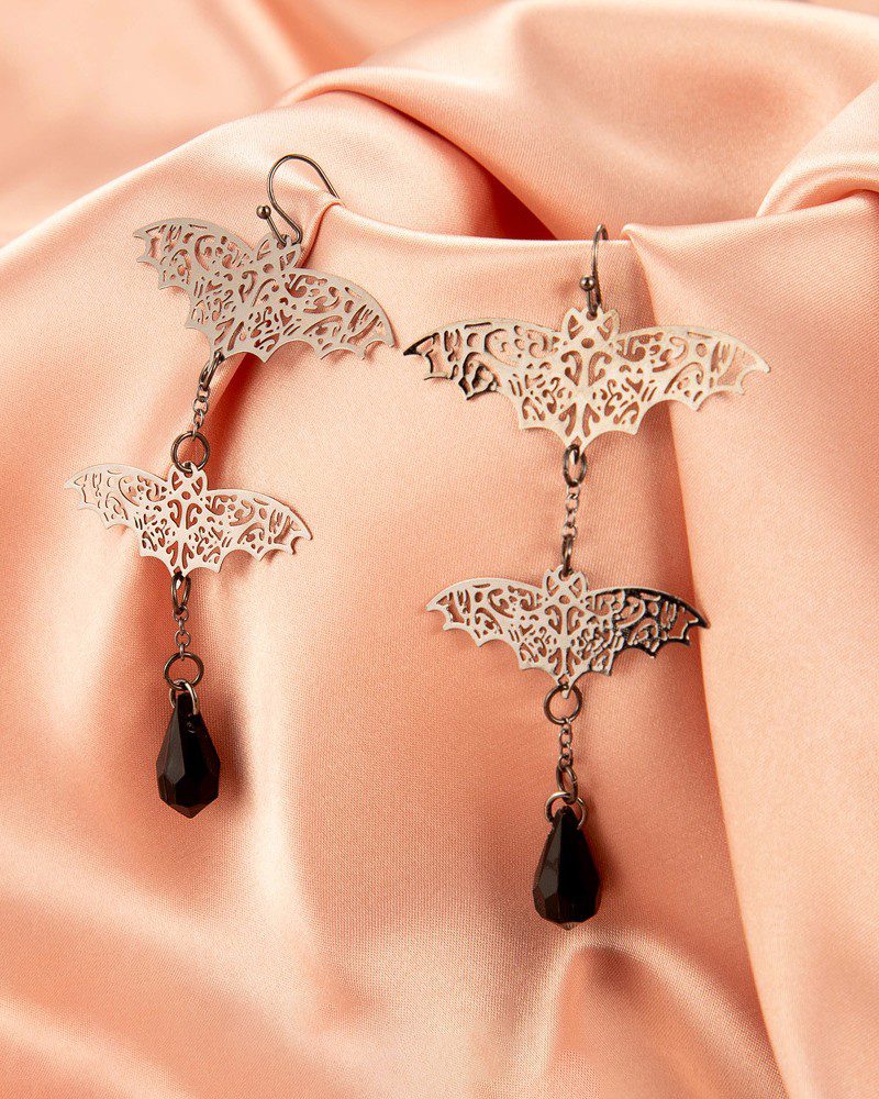 Halloween Gothic Bat Spider Pattern Rhinestone Drop Earring