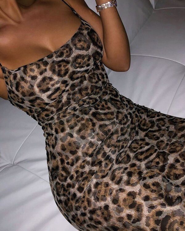Leopard Print Minimal Shoulder Straps Evening Dress - Image 3