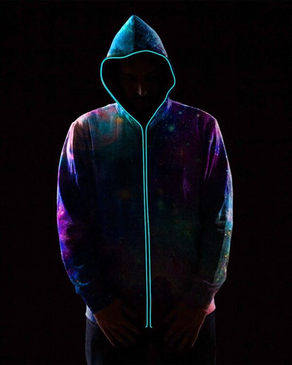 3D Light Up Hooded Galaxy Print Zipper Battery Powered Jacket - Image 4
