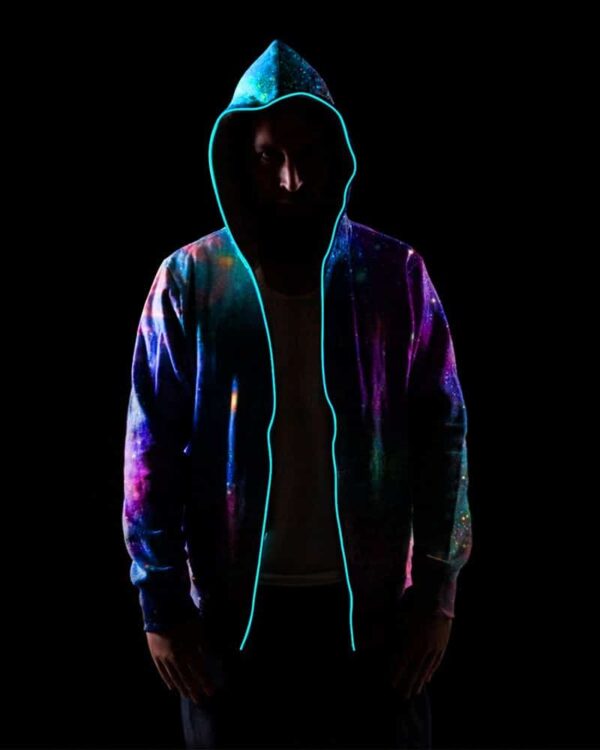 3D Light Up Hooded Galaxy Print Zipper Battery Powered Jacket - Image 5