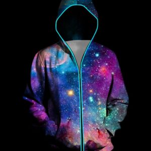 3D Light Up Hooded Galaxy Print Zipper Battery Powered Jacket