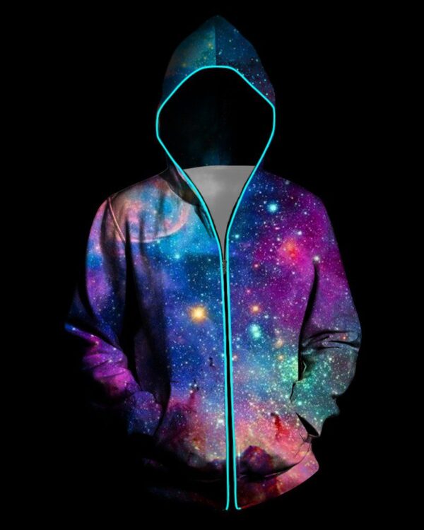 3D Light Up Hooded Galaxy Print Zipper Battery Powered Jacket