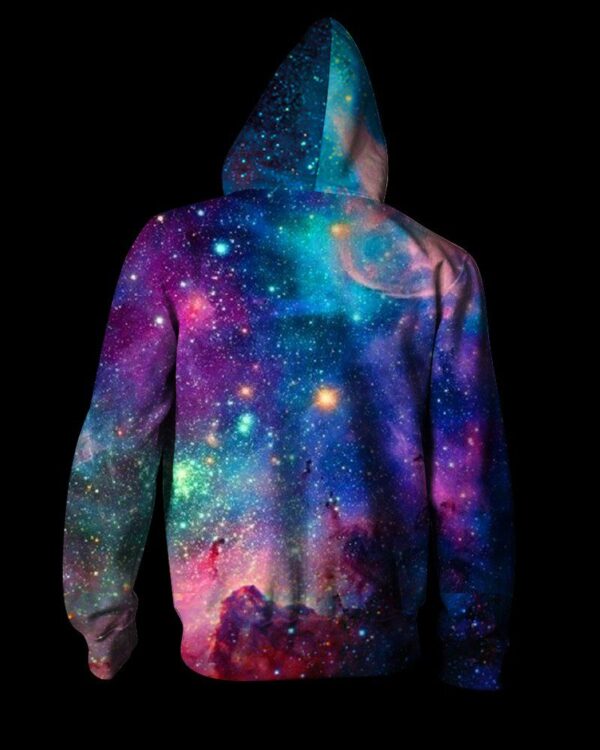 3D Light Up Hooded Galaxy Print Zipper Battery Powered Jacket - Image 3
