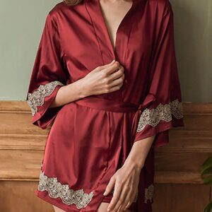 Guipure Lace Satin Robe With Belt