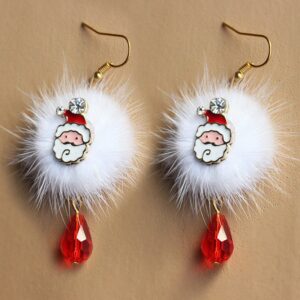 Christmas Pom Pom Rhinestone Drop Earring