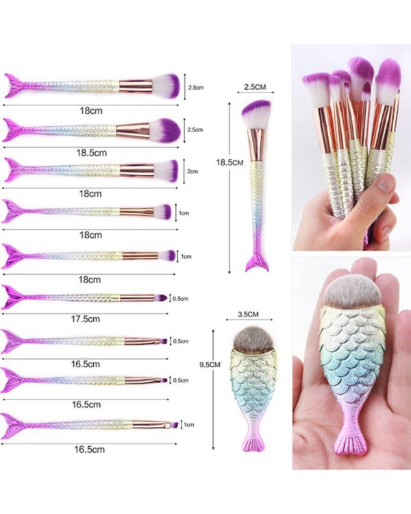 10PCS Mermaid Handle Makeup Brush Set - Image 4