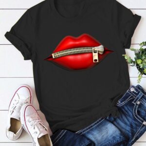 Zipper Lip Print Short Sleeve T-Shirt