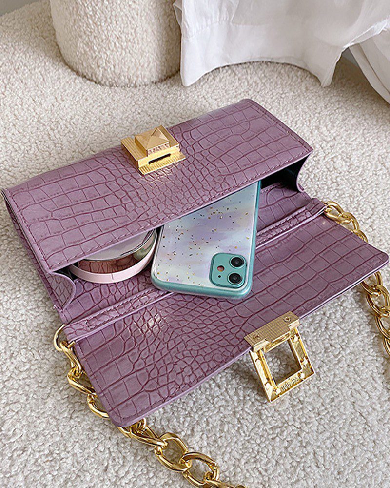 Croc Embossed Buckled Satchel Bag - Image 4