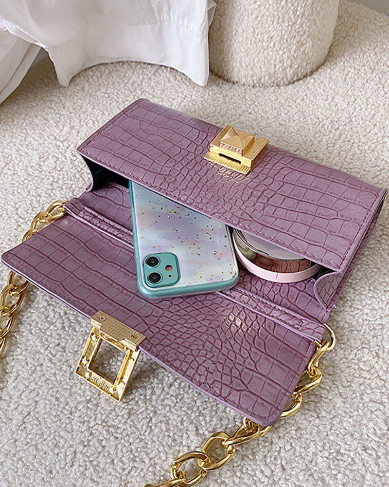 Croc Embossed Buckled Satchel Bag - Image 3