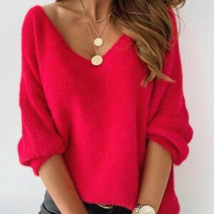 Long Sleeve Fluffy Plain Sweater