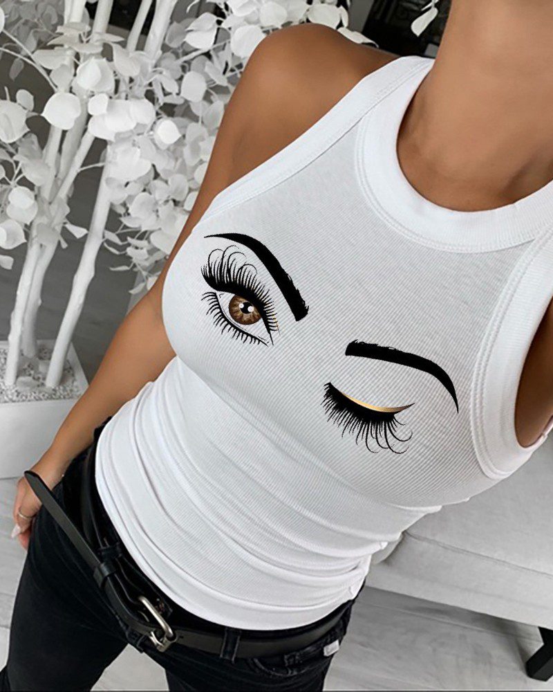 Eyelash Print Sleeveless Casual Tank Top - Image 4