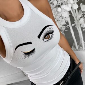Eyelash Print Sleeveless Casual Tank Top