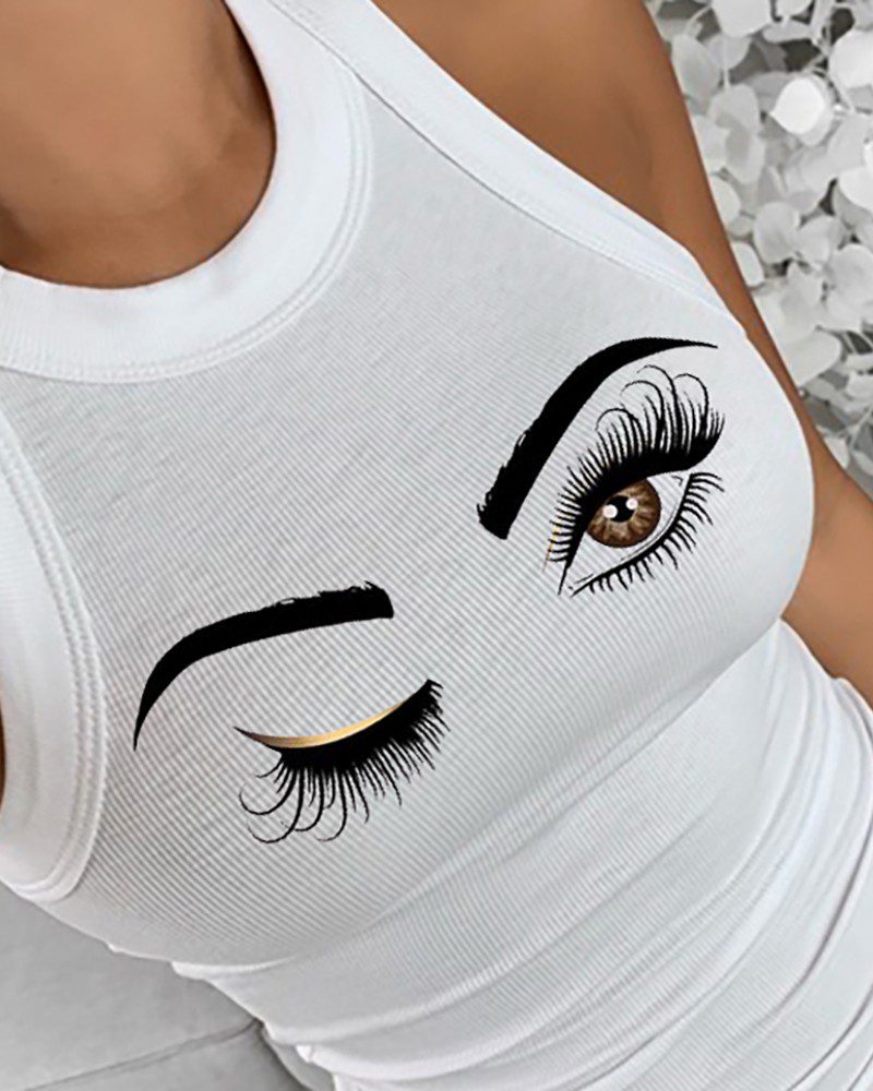 Eyelash Print Sleeveless Casual Tank Top - Image 3
