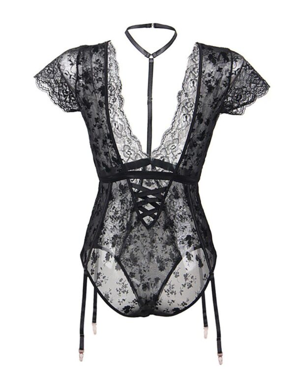 Floral Pattern Sheer Mesh Teddy Without Socks - Image 4