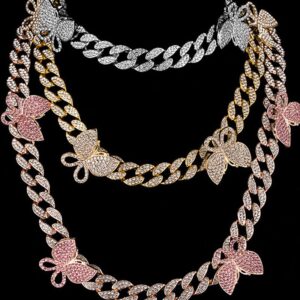 Butterfly Studded Chain Layered Pendant Necklace