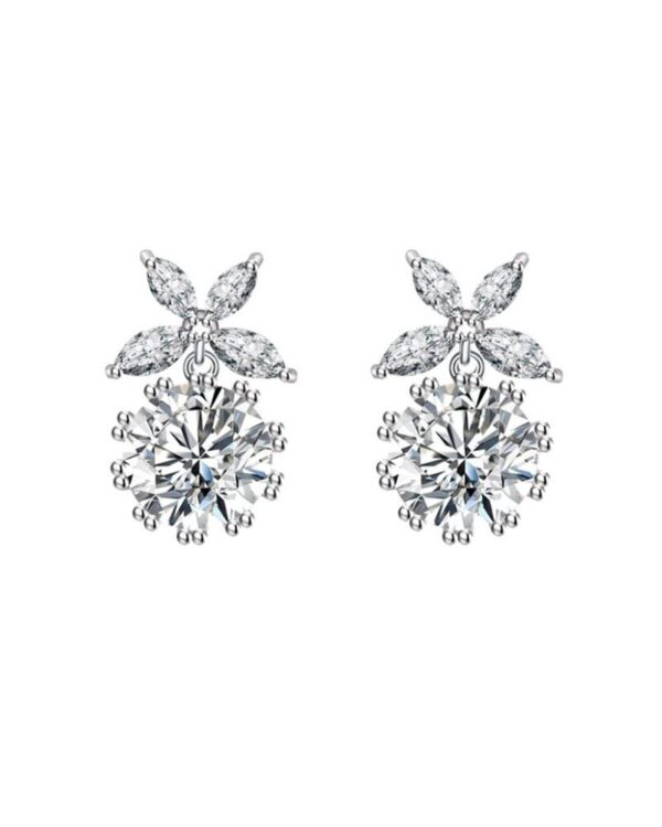 Floral Pattern Rhinestone Decor Stud Earrings