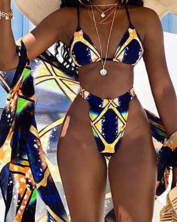 3PCS Digital Print Bikini Sets With Cover Ups - Image 4