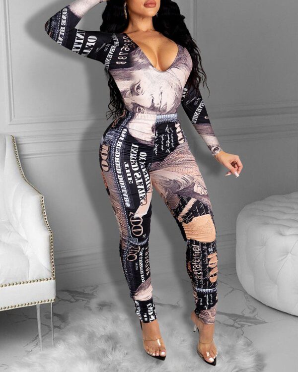 Plus Size Dollar Graphic Print Top & Pants Set - Image 4