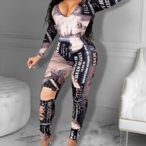 Plus Size Dollar Graphic Print Top & Pants Set