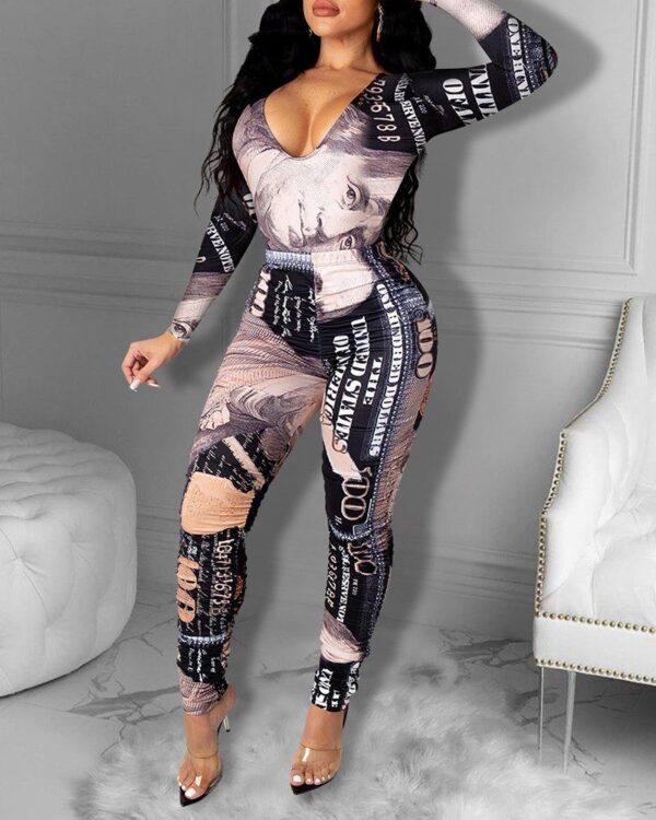 Plus Size Dollar Graphic Print Top & Pants Set