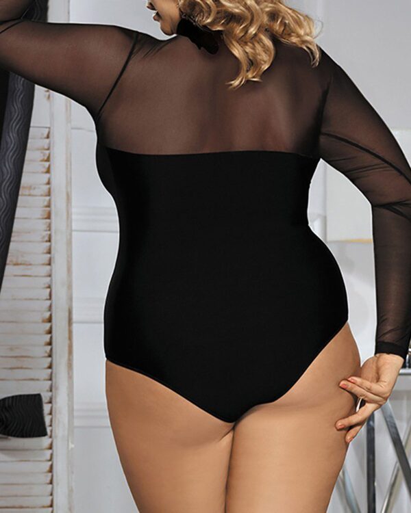 Plus Size Sheer Mesh Long Sleeve Teddy - Image 3