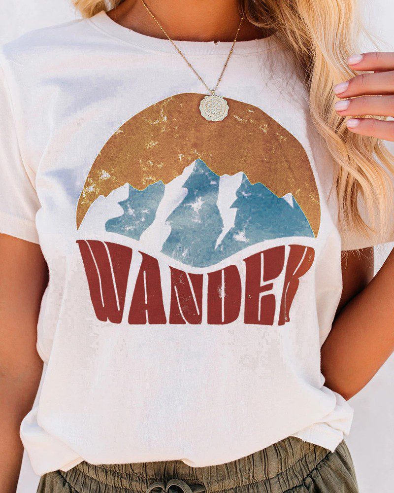 Letter Mount Print Casual T-shirt - Image 4