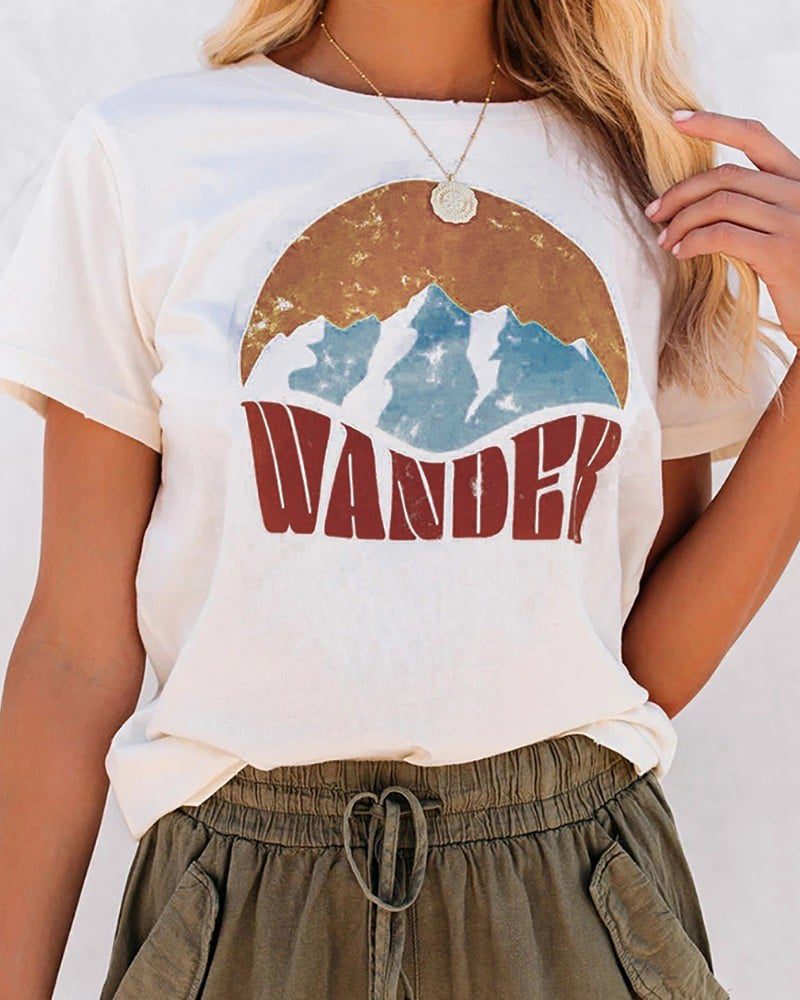 Letter Mount Print Casual T-shirt