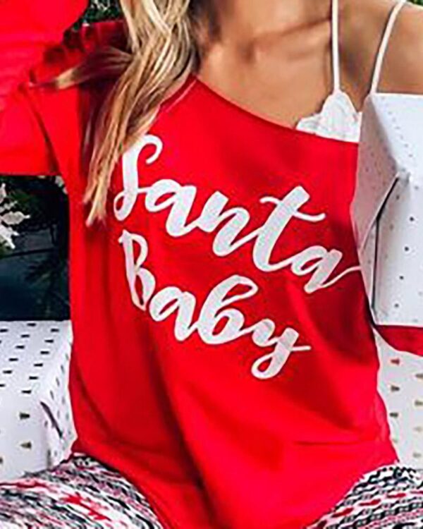Christmas Letter Print Long Sleeve Pajamas Set - Image 3