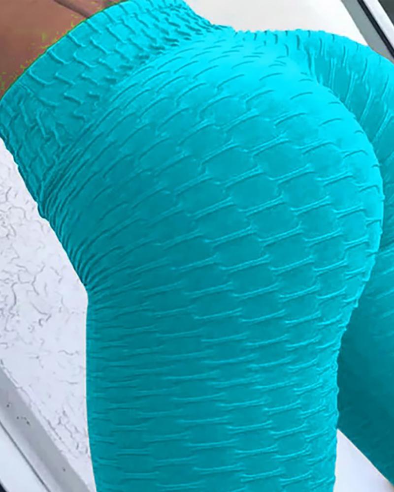 Solid Jacquard Ruched Yoga Legging - Image 3