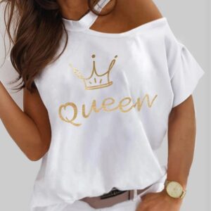 Valentine's Day Letter Crown Print One Shoulder Top