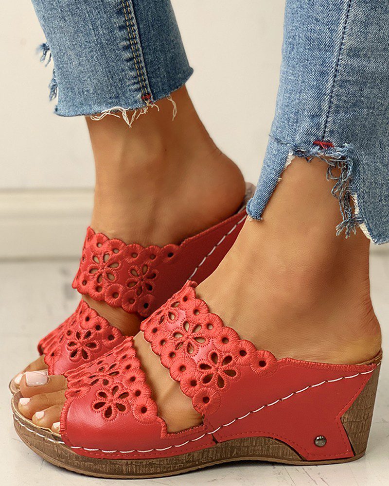 Open Toe Hollow Out Wedge Sandals