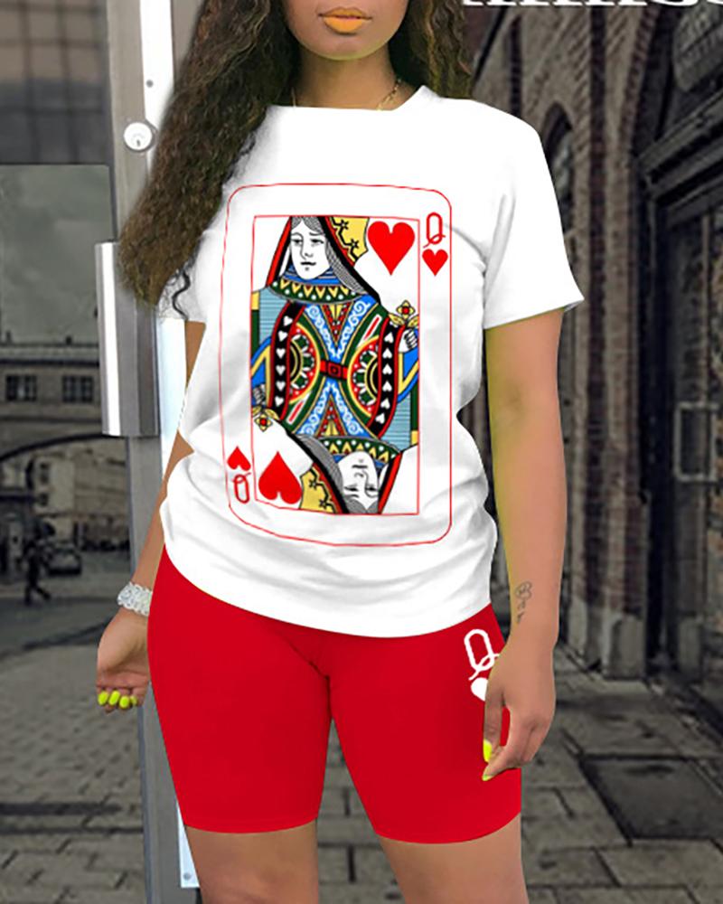 Poker Print Short Sleeve Top & Shorts Set - Image 4