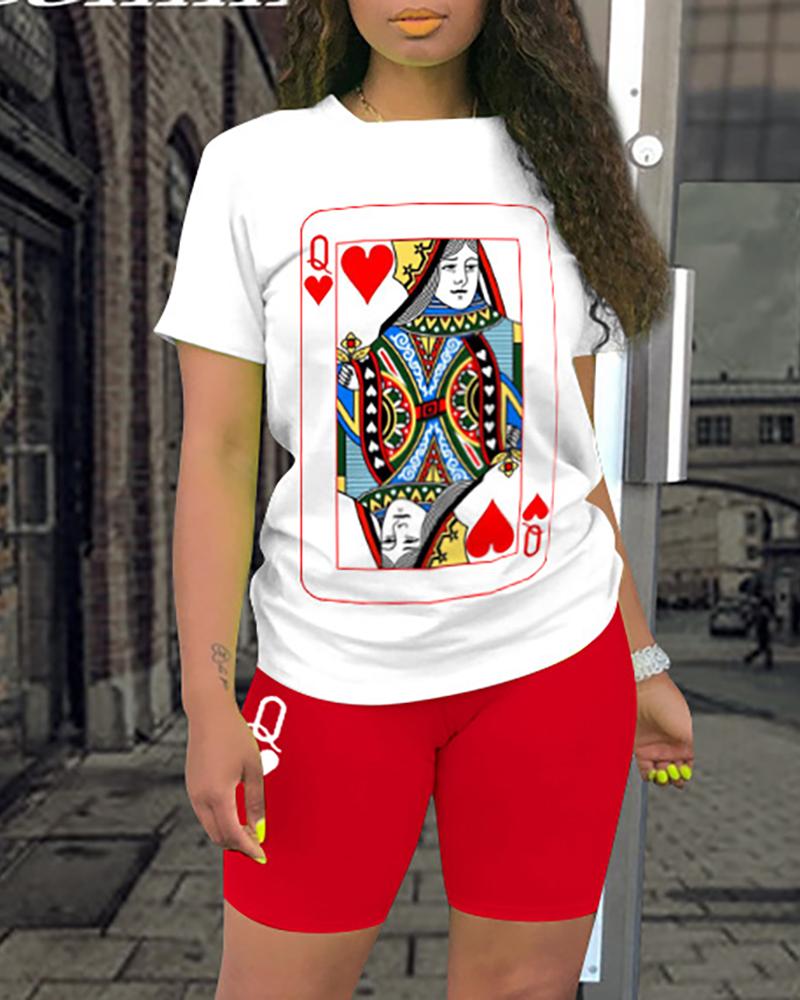 Poker Print Short Sleeve Top & Shorts Set - Image 3