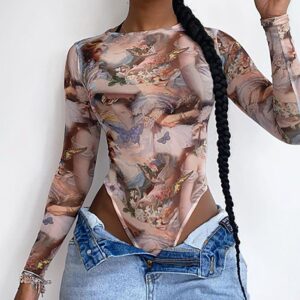 Butterfly Angel Print Long Sleeve Bodycuit
