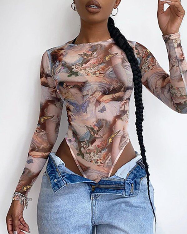 Butterfly Angel Print Long Sleeve Bodycuit