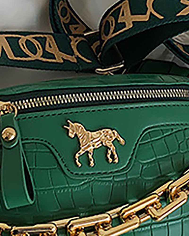 PU Chain Decor Zip Front Fanny Pack - Image 4