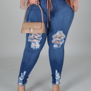 Plus Size Ripped Cutout Fringe Hem Jeans