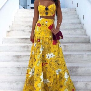 Floral Print Crop Top & Maxi Skirt Set