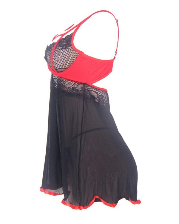 Plus Size Colorblock Floral Lace Mesh Babydoll - Image 4
