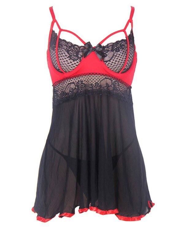 Plus Size Colorblock Floral Lace Mesh Babydoll - Image 5