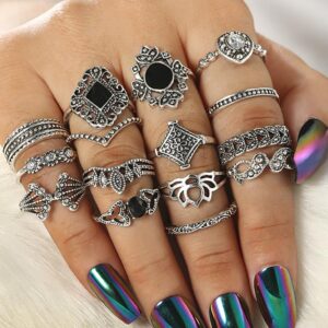 15PCS Floral Design Studded Rings Set