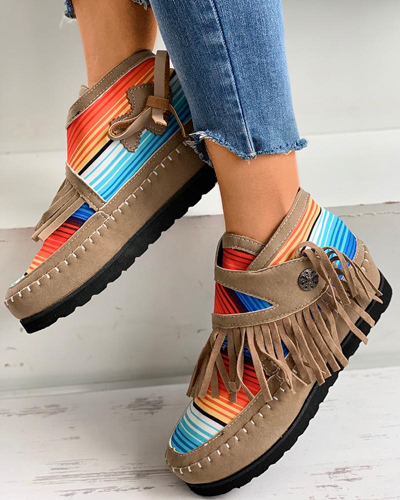 Striped Colorblock Tassel Design Shoes - Image 4
