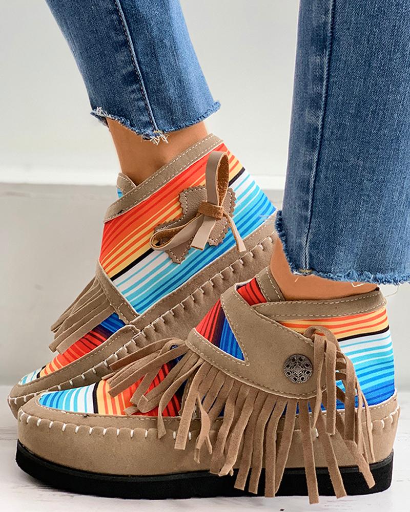 Striped Colorblock Tassel Design Shoes