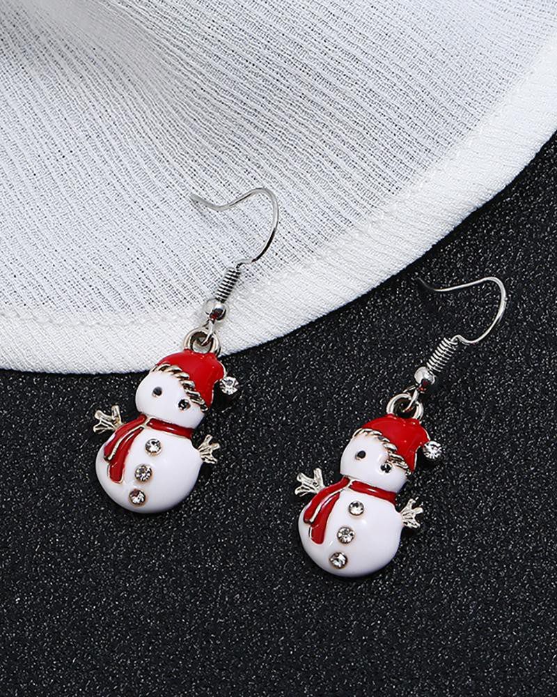 Christmas Snowman Pattern Studded Drop Earrings - Image 3