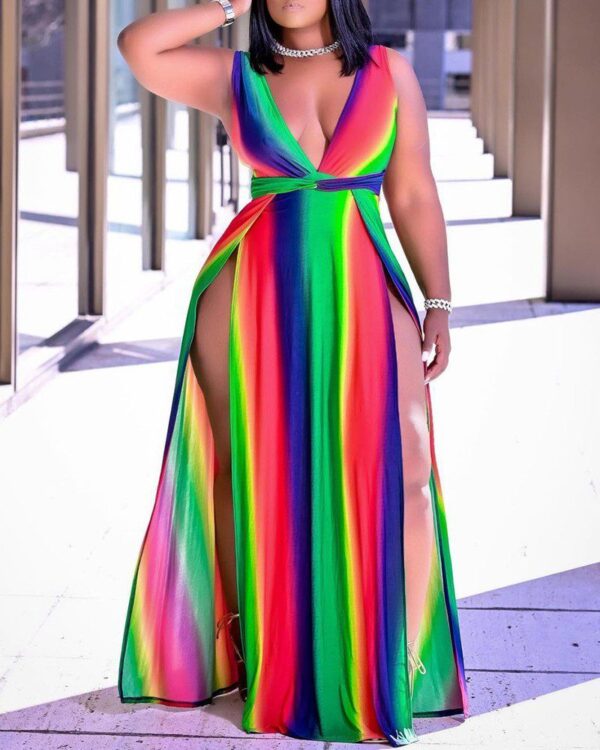 Colorblock High Slit Sleeveless Maxi Dress - Image 5